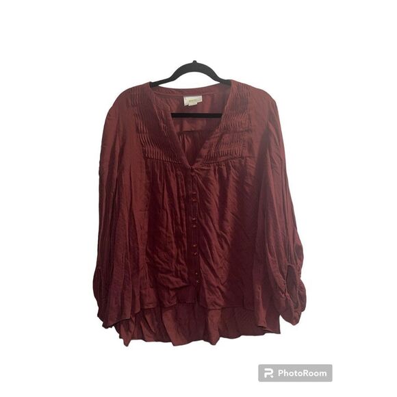 ✨Pintuck Peasant Blouse Maroon Sz. 12 Maeve✨ - Picture 4 of 11